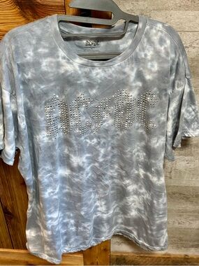 AC/DC Gray Tie-Dye Short Sleeve Tee with Stud Logo